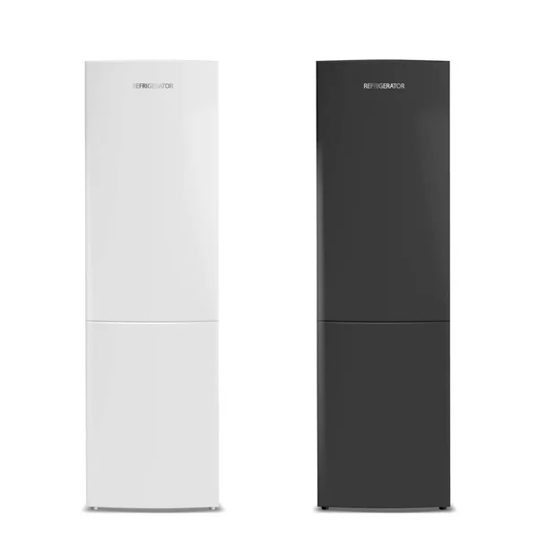 Dos refrigeradores cerrados, blanco y negro. Ilustración vectorial — Vector de stock