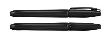 Vektör. Alay Et. siyah renk losed ince kalıcı marker. Ön ve yan görünüm. Beyaz arka planda yalıtılmış vektör çizimi.