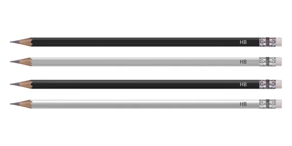 Vettore. Finto. Set matita colore bianco e nero. Forma rotonda e sfaccettata. Illustrazione realistica isolata su sfondo bianco . — Vettoriale Stock