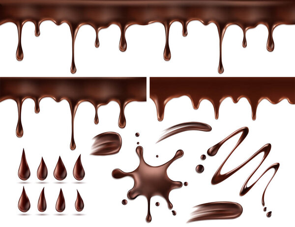 Set of chocolate drops and blots. Isolated on white. Vector illustration