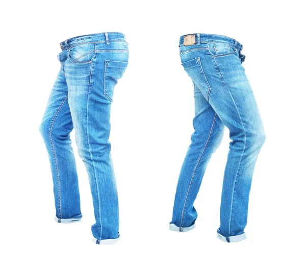 Blank jeans pants leftside and rightside isolated on a white bac — Stock Photo, Image