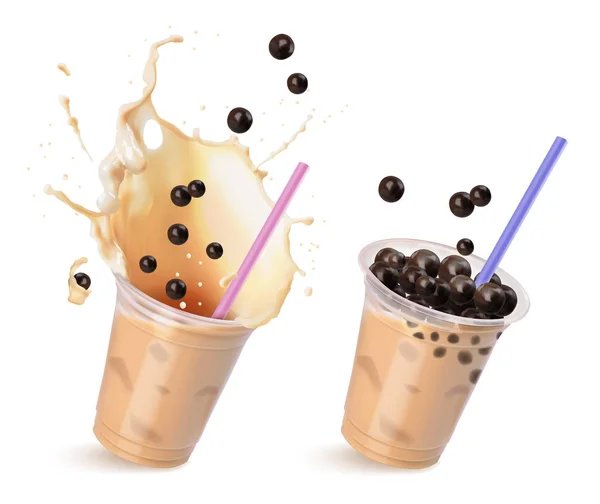 Set met tapioca drinks. Vector realistische illustratie op een witte achtergrond. — Stockvector