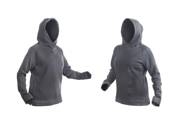 Blank gray hoodie leftside and rightside isolated on a white bac — Stock Photo, Image