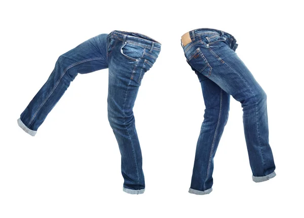 Lege jeans broek linkerkant en rechter geïsoleerd op een witte BAC — Stockfoto