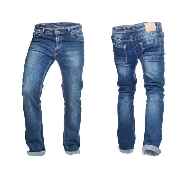 Blank jeans byxor framsida och baksidan isolerad på en vit BAC — Stockfoto