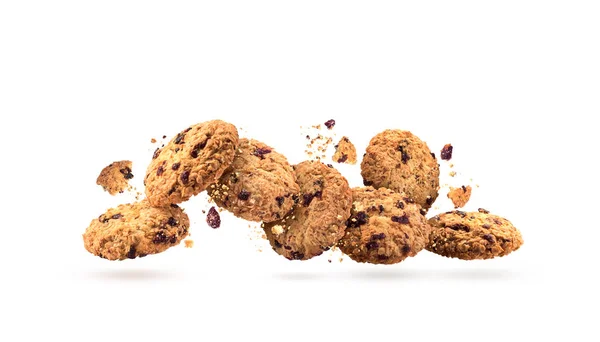 Oatmeal cookies in dynamics on a white background — Stock Photo, Image