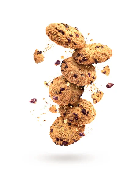 Oatmeal cookies in dynamics on a white background — Stock Photo, Image