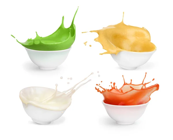 Conjunto de salsas sobre fondo blanco. Mayonesa. Ketchup. Wasabi. — Foto de Stock