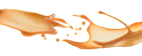 Splash van vloeibare karamel op een witte achtergrond — Stockfoto