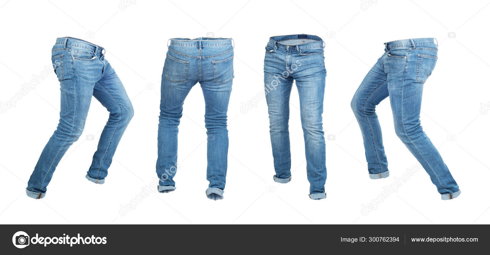 Set of empty jeans pants in different poses isolated on a Stock Photo by ©urfingus 300762394