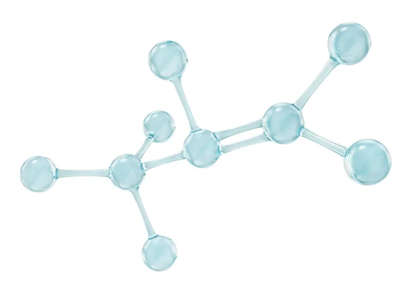 유리 분자. 흰색 배경에 분리 된 반사 및 굴절 추상 분자 모양. 3D 일러스트레이션 — 스톡 사진