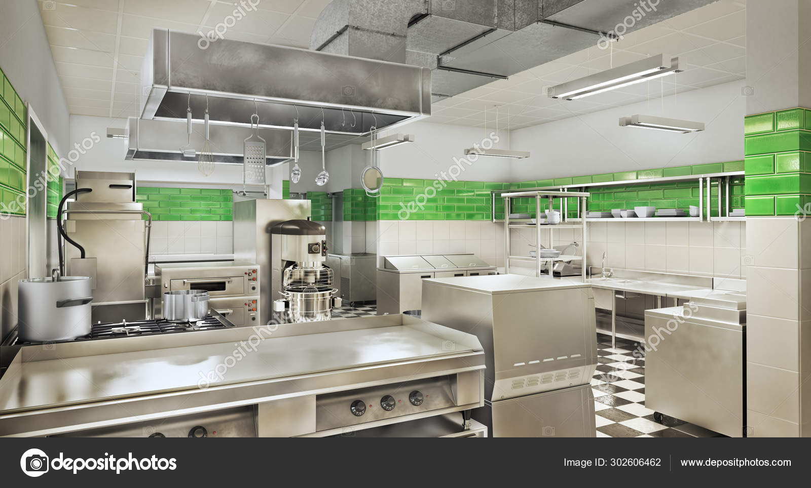 Restaurant Equipment Modern Industrial Kitchen 3d Illustration Stock Photo C Urfingus 302606462