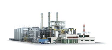 Fabrika. Beyaz arka planda izole edilmiş. 3d illüstrasyon