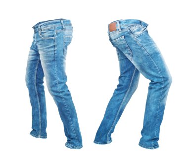 Boş kot pantolon sol ve sağ beyaz bir bac izole