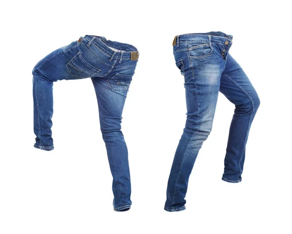 Celana jeans kosong sisi kiri dan kanan terisolasi pada bac putih — Stok Foto
