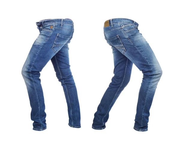 Blank jeans byxor leftside och rightside isolerade på en vit BAC — Stockfoto