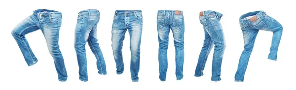 Conjunto de pantalones vaqueros vacíos en diferentes poses aisladas en un —  Fotos de Stock