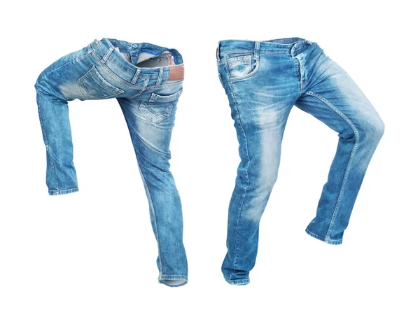 Blank jeans pants leftside and rightside isolated on a white bac — Stock Photo, Image