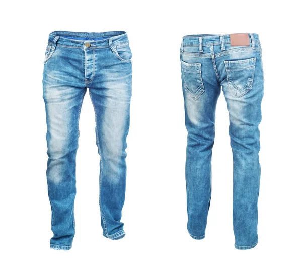 Blank jeans byxor framsida och baksidan isolerad på en vit BAC — Stockfoto
