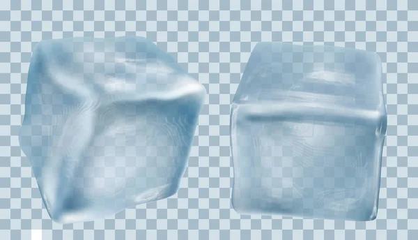 Dos cubitos de hielo transparentes en colores azules. ilustración vectorial — Vector de stock