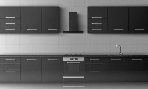 Küchen- und Haushaltsgeräte: Gasherd, Dunstabzug, Küchenmöbel — Stockvektor