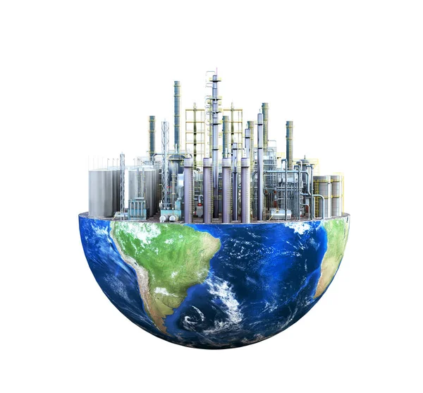 Concepto de contaminación ambiental. Planta en el planeta Tierra. ilustración 3d — Foto de Stock