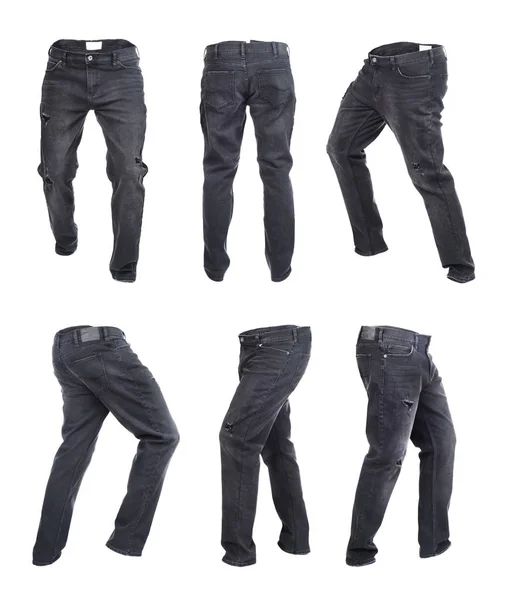 Sada tmavých prázdných kalhot s džípy na bílém pozadí — Stock fotografie