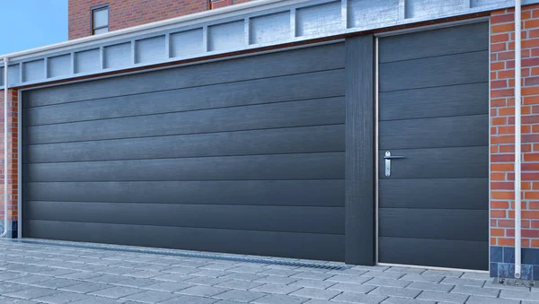 Ingresso garage con porte sezionali. Illustrazione 3d — Foto Stock