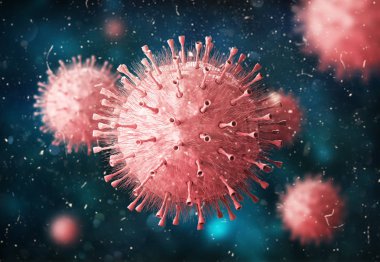 Kronik hastalığa neden olan viral enfeksiyon. Hepatit virüsleri, grip virüsü H1n1, Grip, hücre enfekte organizma, aids. 3d illüstrasyon