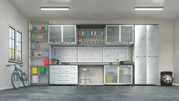 Intérieur de garage moderne. Illustration 3d — Photo