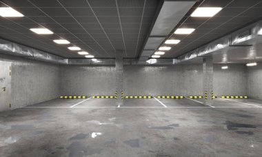 Boş yeraltı otopark, 3d illüstrasyon