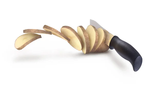 Patata y cuchillo 2 sobre fondo blanco — Foto de Stock