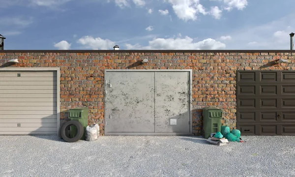 Tre garage, guarda fuori, illustrazione 3d — Foto Stock