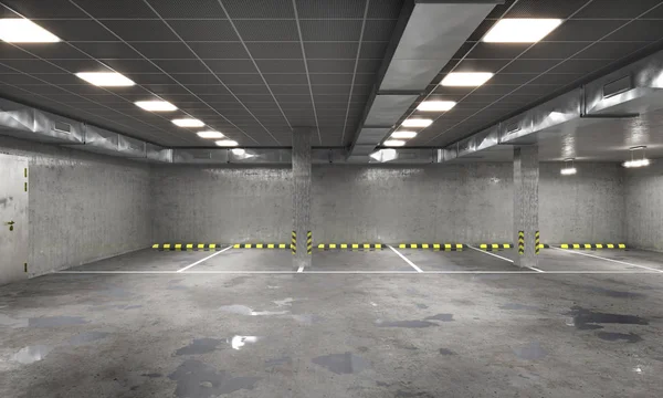 Estacionamento subterrâneo vazio, ilustração 3d — Fotografia de Stock