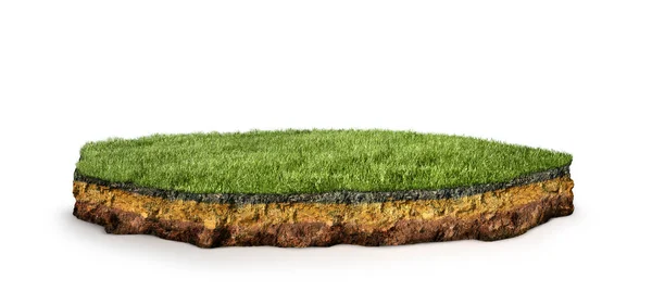 Wyspa. Przekrój ziemi z trawą. ilustracja 3D — Zdjęcie stockowe