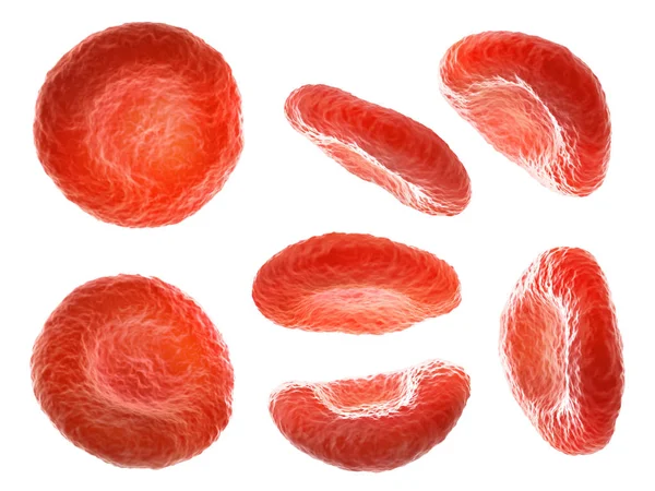 Bloedcellen in verschillende posities geïsoleerd op een witte achtergrond. 3D-illustratie — Stockfoto