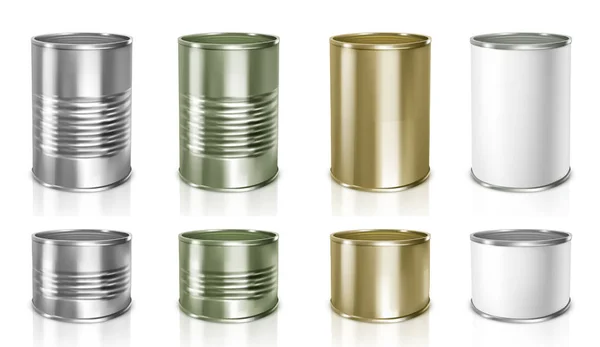 Latas de lata metálicas. Ilustração vetorial — Vetor de Stock