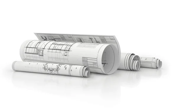 Plans en papier en rouleaux illustration 3D isolée — Photo