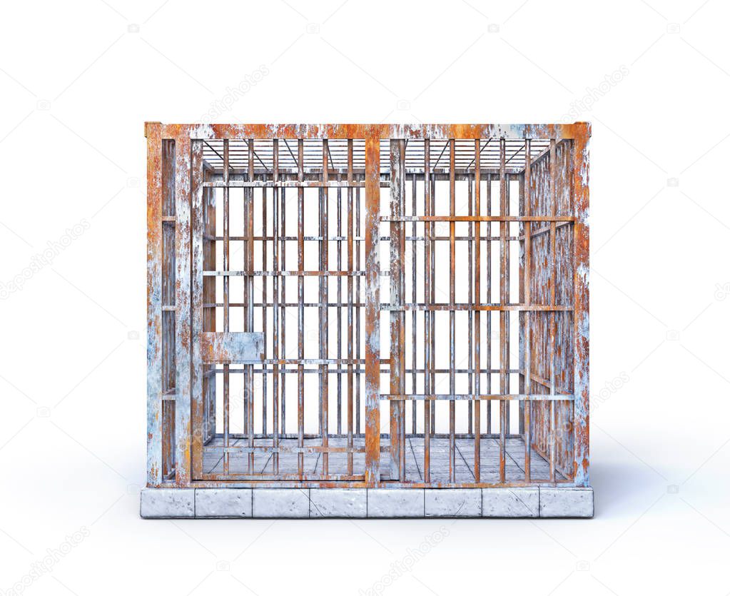 Concept of limiting freedom.Prison cell isolated on a white. 3d illustration.