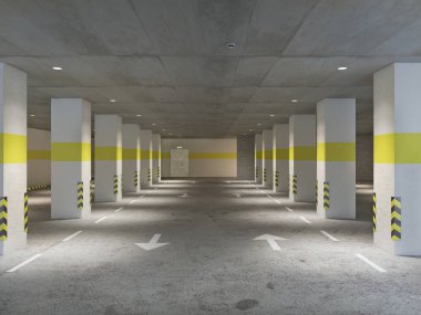 Boş yeraltı otoparkı, 3 boyutlu illüstrasyon