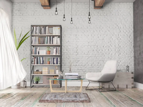 Reading room, old wall, wooden floor, books — Stock Photo, Image