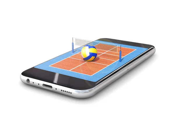 Voleybol sahası akıllı telefondadır. 3d illüstrasyon — Stok fotoğraf