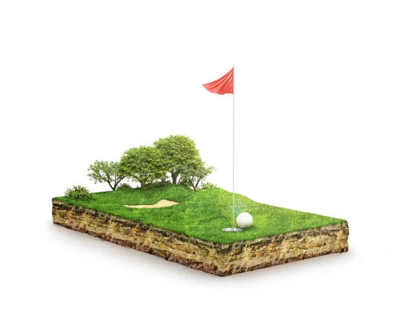 Golfbana, isolerad på vit bakgrund.3D illustration — Stockfoto