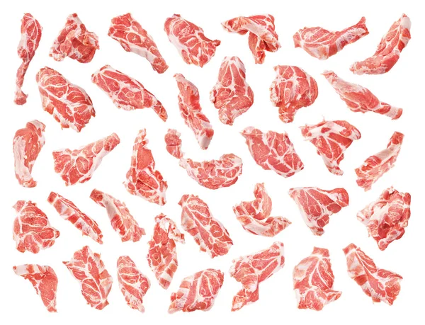 Grande conjunto de carne crua suculenta isolado em um fundo branco — Fotografia de Stock