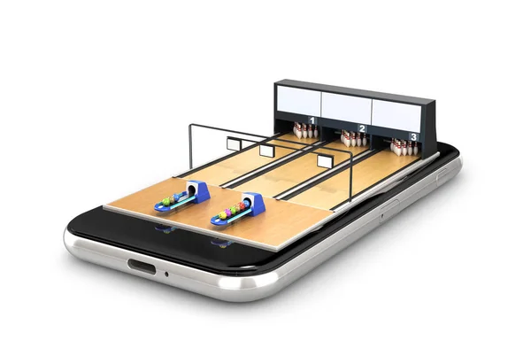 Bowling. Spiel auf einem Mobiltelefon. 3D-Illustration — Stockfoto