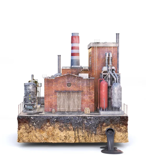 Vervuilingsconcept. Oude fabriek geïsoleerd op wit. Industrie. 3d illustratie — Stockfoto