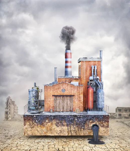 Umweltverschmutzungskonzept. alte Fabrik auf grauem Hintergrund. Industrie. 3D-Illustration — Stockfoto