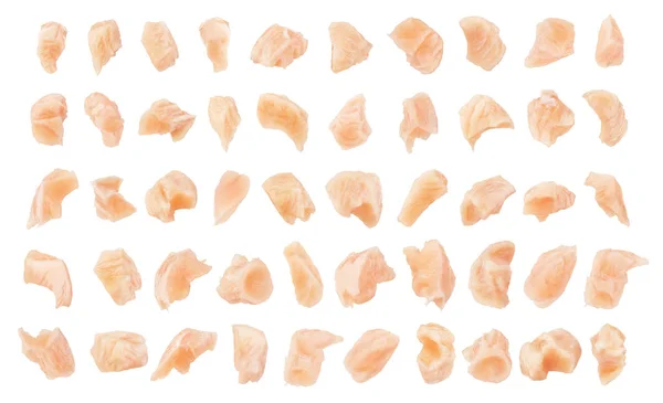 Conjunto de trozos de carne de pollo aislados sobre un fondo blanco —  Fotos de Stock