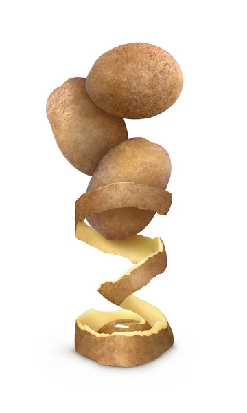 Ziemniaki i skórka spiralna 1 na białym tle — Zdjęcie stockowe