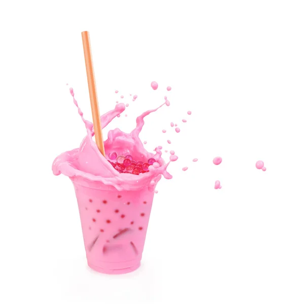 Cocktail rosa com bolhas. Cocktail rosa em um copo de plástico — Fotografia de Stock